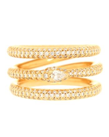 Ouroboros Kingsnake Three Band Ring 18K Yellow Gold with Diamonds