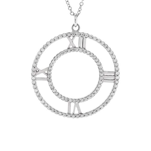 Atlas Open Medallion Pendant Necklace 18K White Gold with Pave Diamonds Large